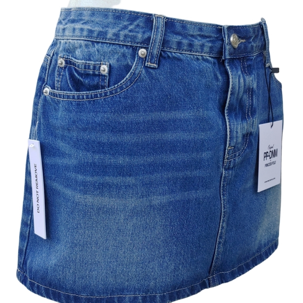 PP-DNM Princess Polly Arrte Mid-Rise Blue Denim Skirt Women's 10 NEW NWT - Picture 9 of 17